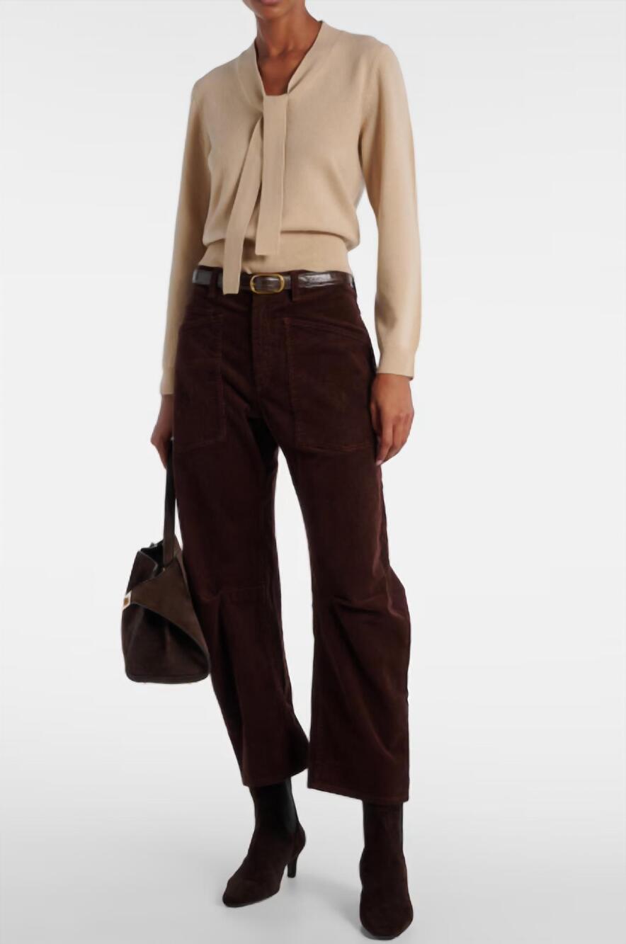 NEW NILI LOTAN genesis long sleeve neck tie sweater in taupe
